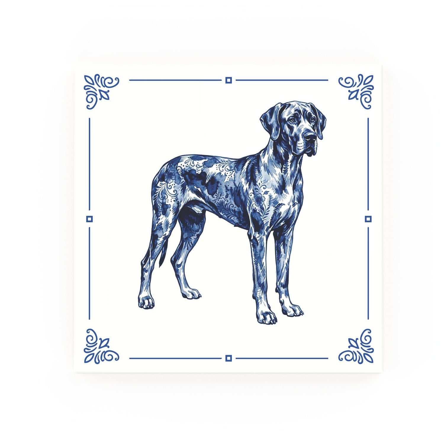 Great Dane Delft blue decorative ceramic tile – Classic corner style