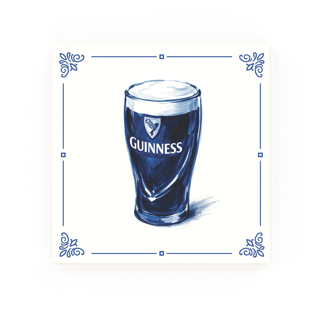 Pint of Guinness Delft blue decorative ceramic tile – classic corners