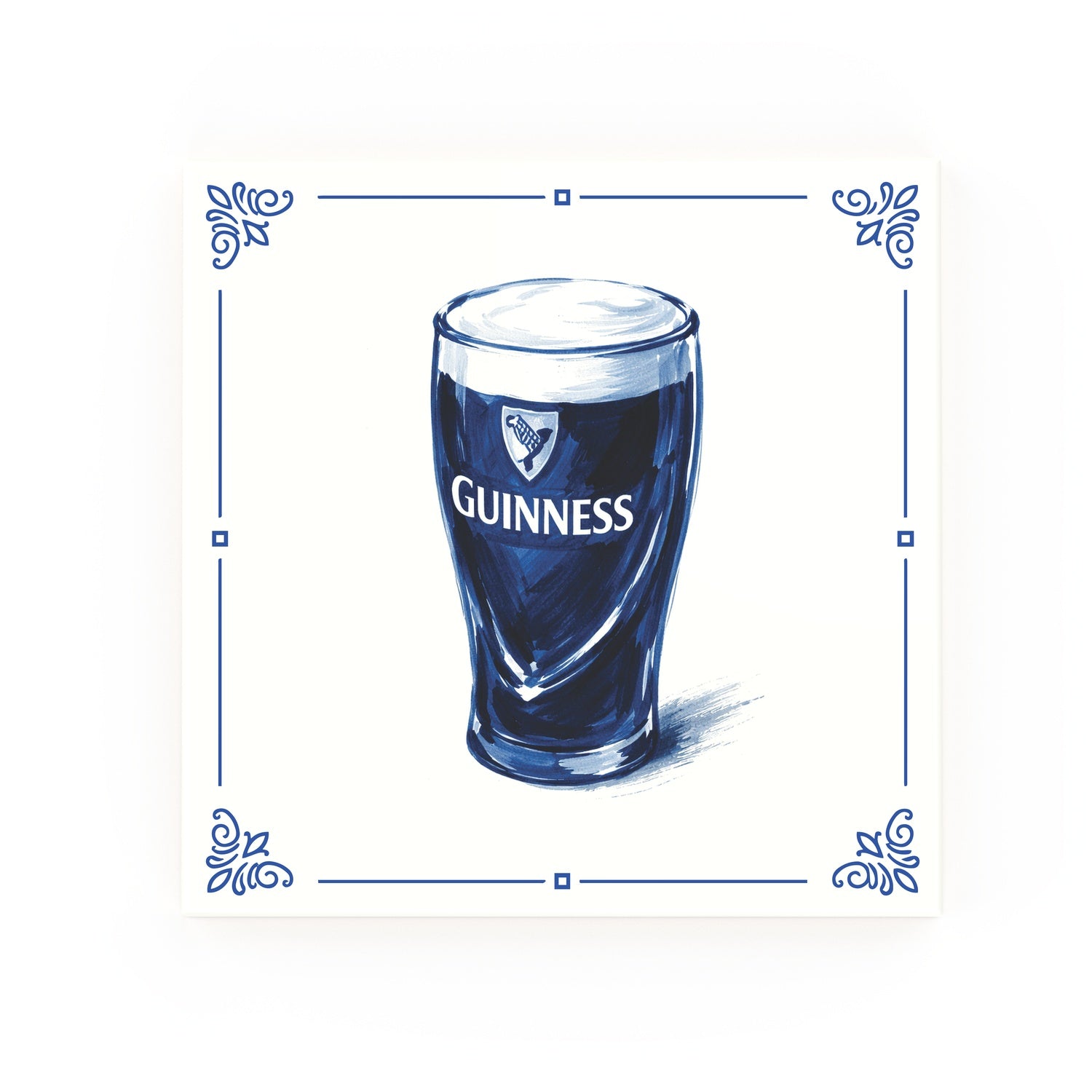 Pint of Guinness Delft blue decorative ceramic tile – classic corners