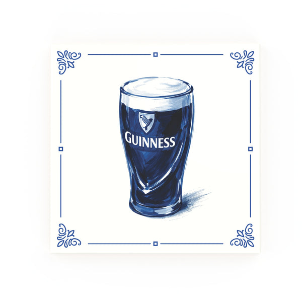Pint of Guinness Delft blue decorative ceramic tile – classic corners