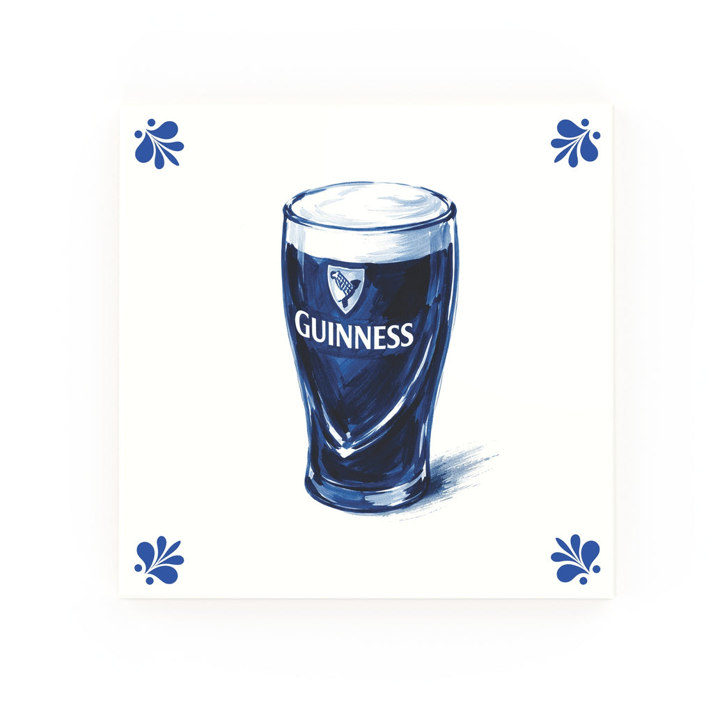 Pint of Guinness Delft blue tile – modern rounded corners
