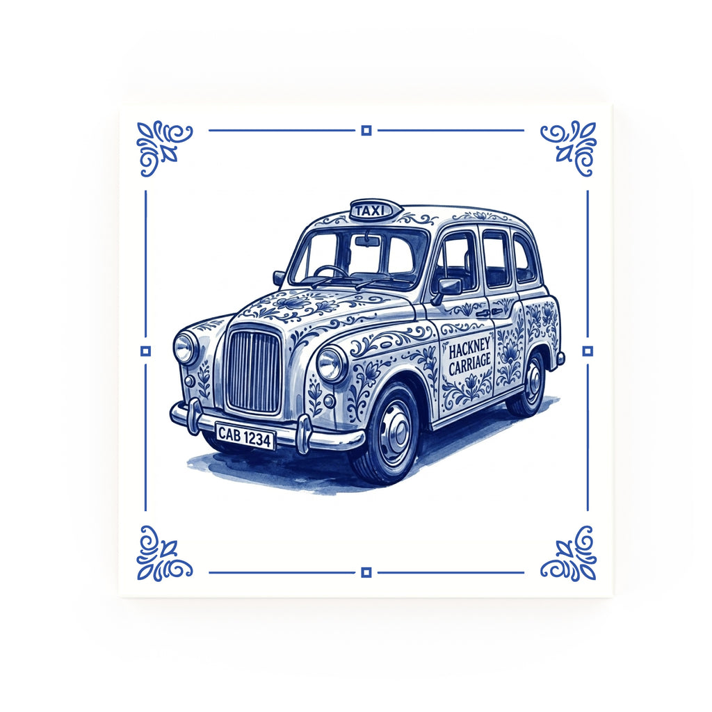 Hackney Taxi Cab Delft blue decorative ceramic tile – classic corners