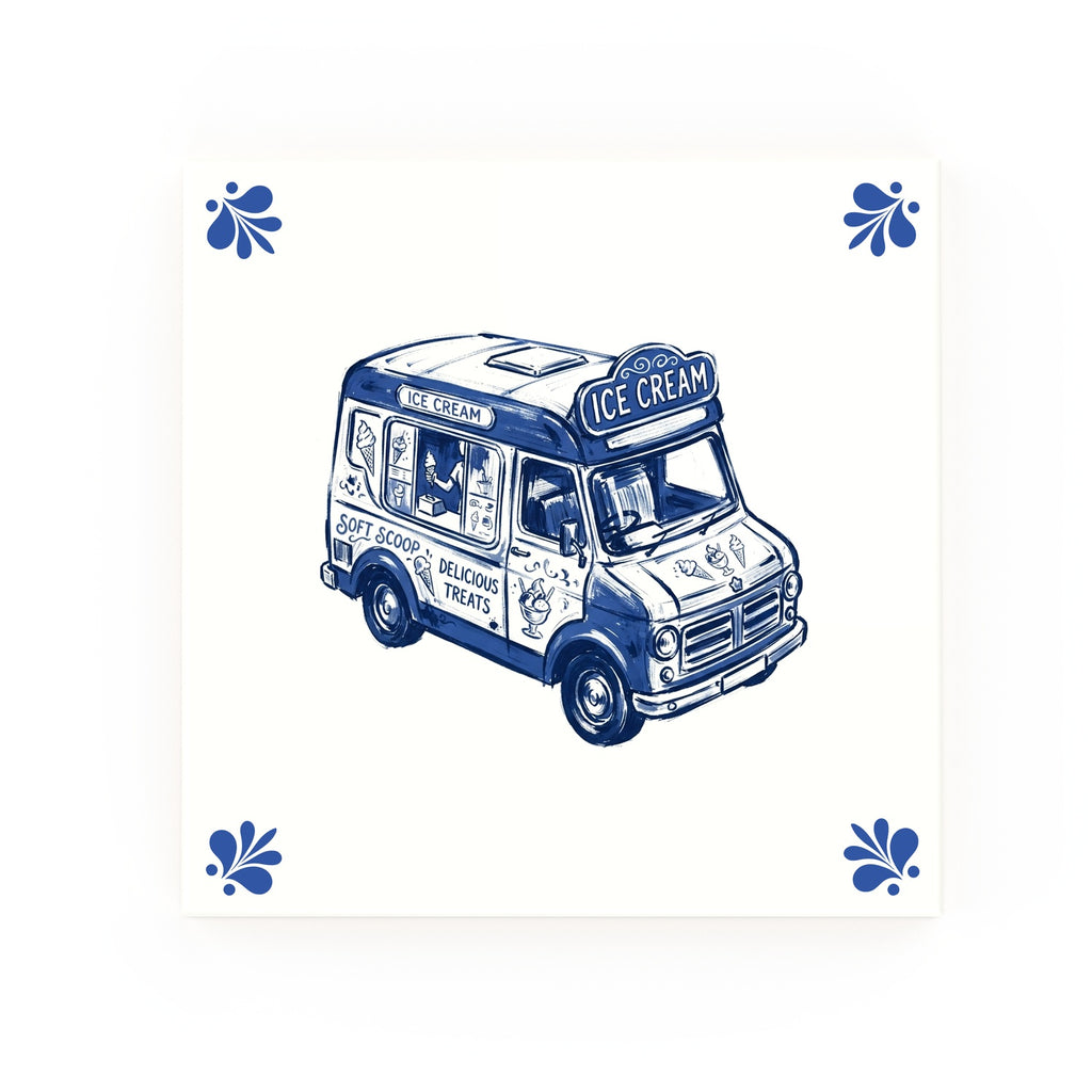 Ice Cream Van Delft blue decorative ceramic tile – Modern corner style