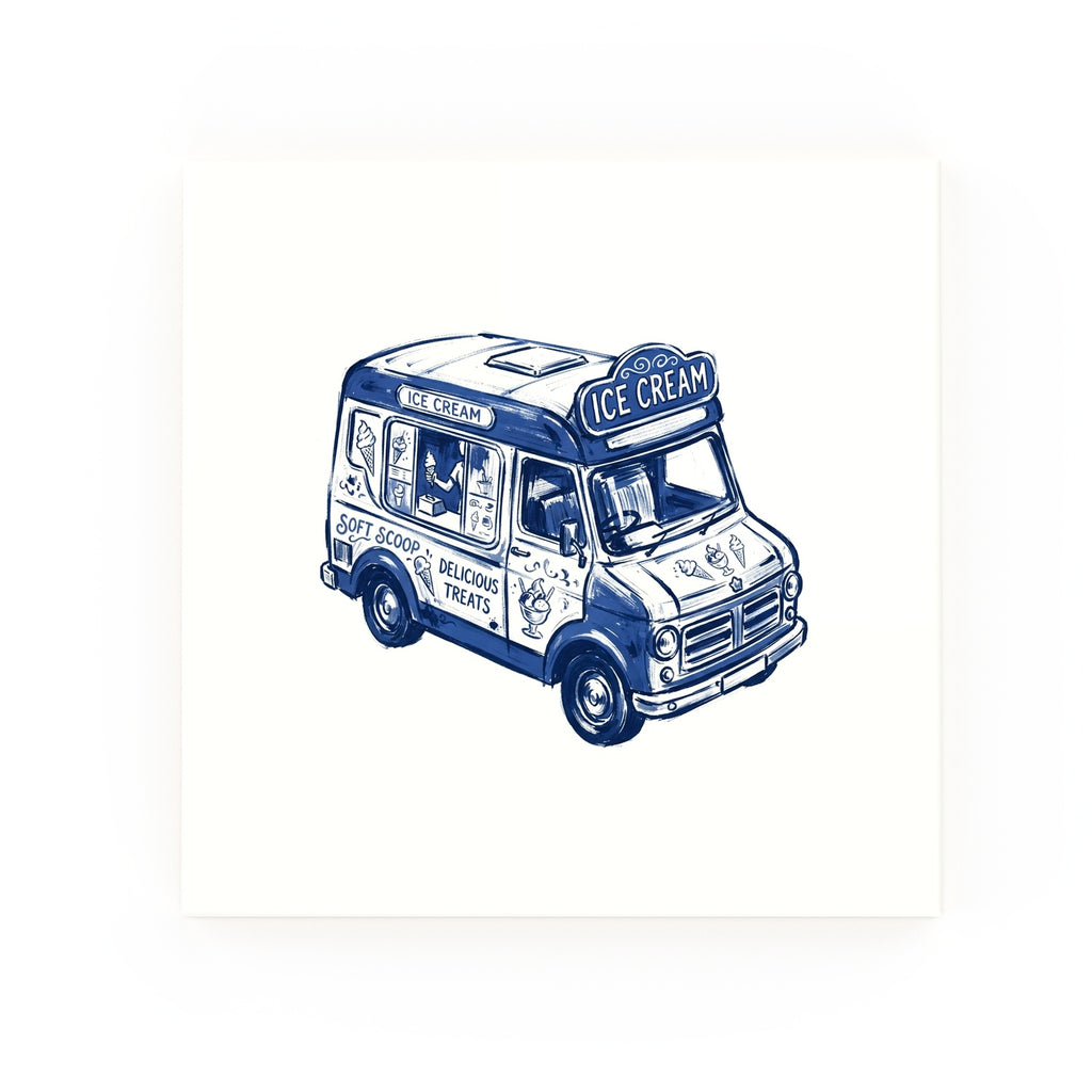 Ice Cream Van Delft blue decorative ceramic tile – no corner style