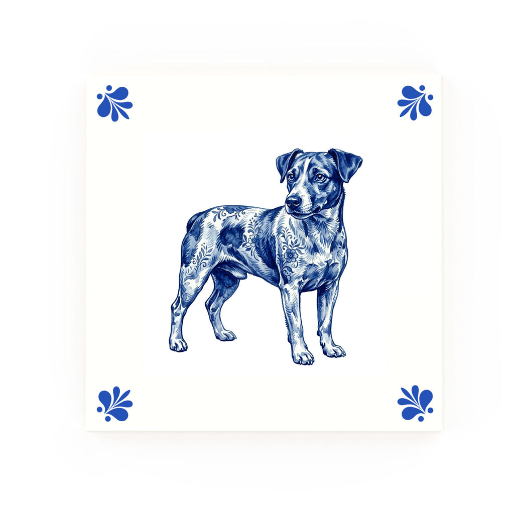 Jack Russell Delft blue decorative ceramic tile – Modern corner style