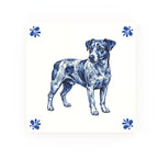 Jack Russell Delft blue decorative ceramic tile – Modern corner style