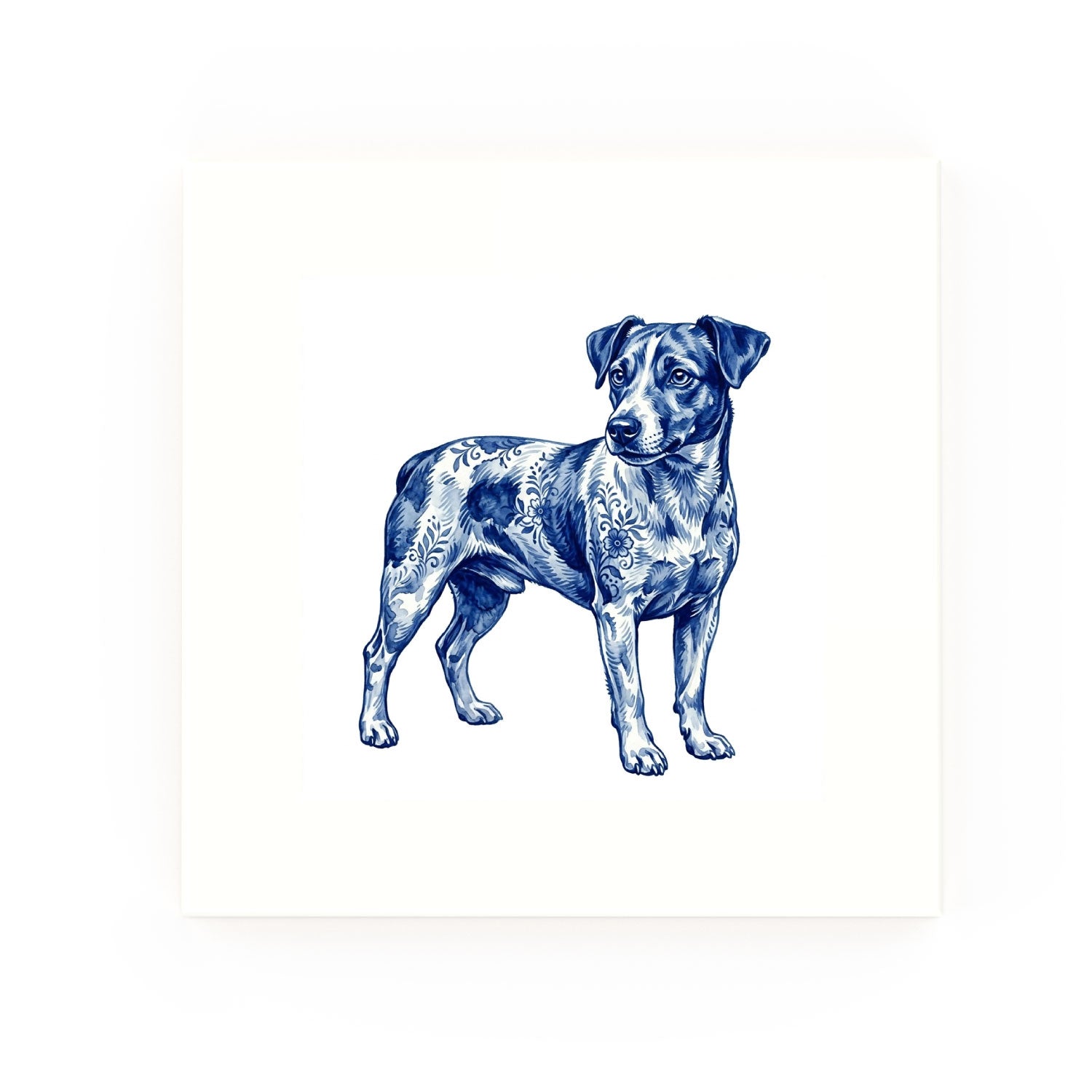 Jack Russell Delft blue decorative ceramic tile – no corner style