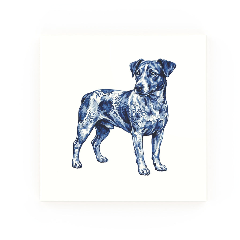 Jack Russell Delft blue decorative ceramic tile – no corner style