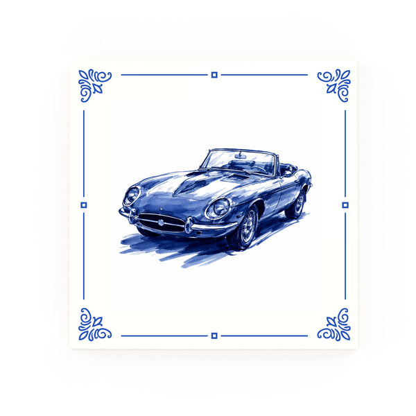 Jaguar E Type Delft blue decorative ceramic tile – Classic corner style