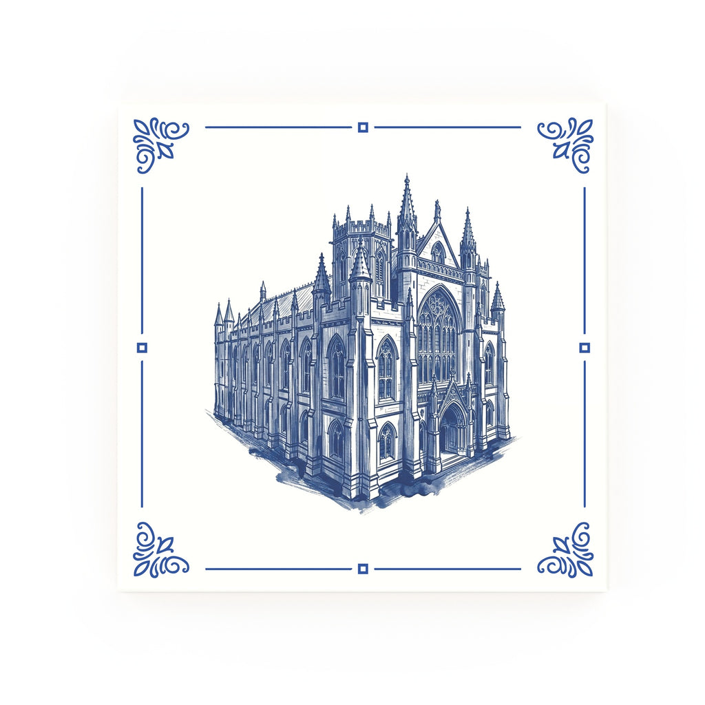 John Rylands Library Delft blue decorative ceramic tile – Classic corner style