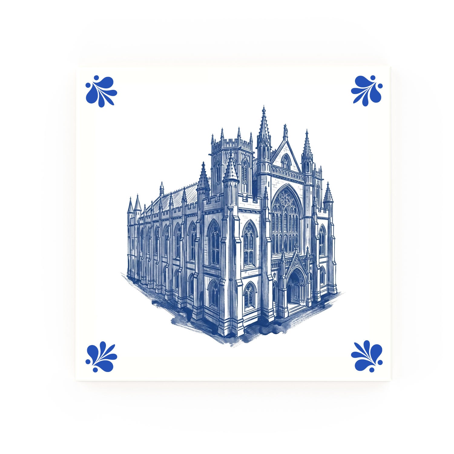 John Rylands Library Delft blue decorative ceramic tile – Modern corner style
