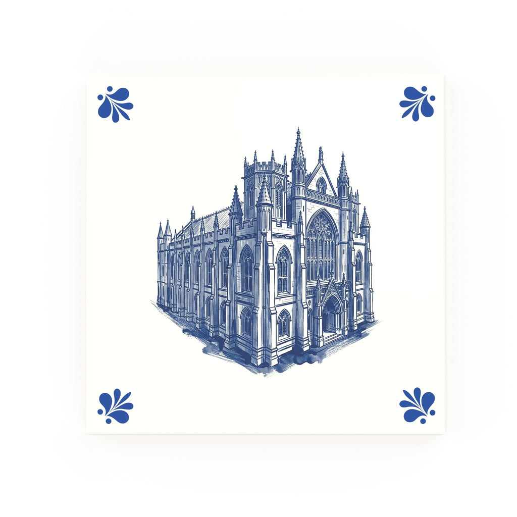 John Rylands Library Delft blue decorative ceramic tile – Modern corner style