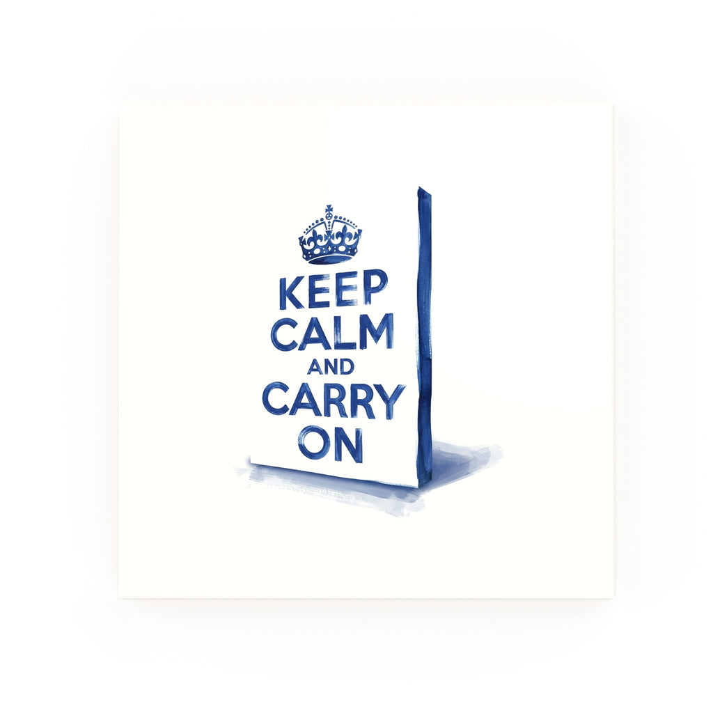Keep Calm and Carry On Delft blue decorative ceramic tile – no corner style