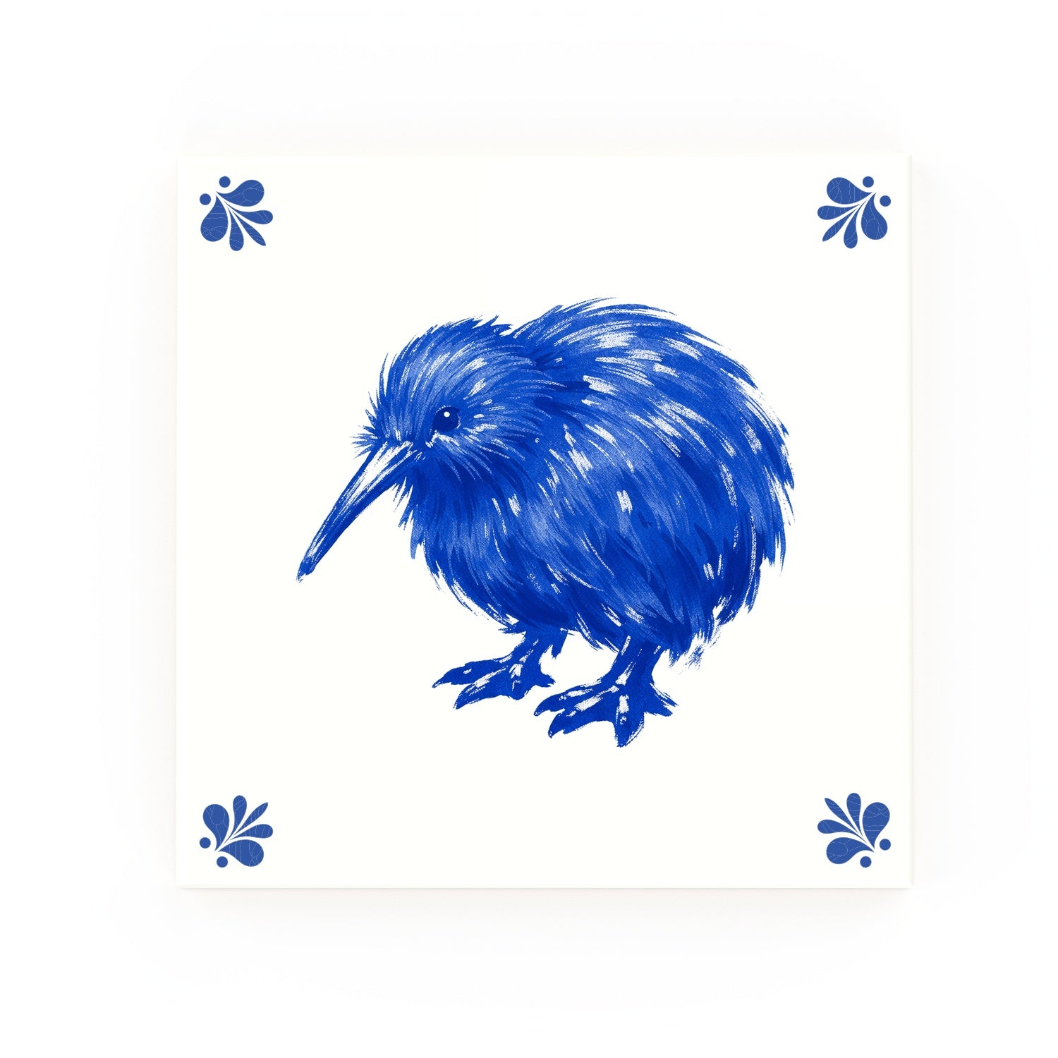 Kiwi Bird Delft blue decorative ceramic tile – Modern corner style