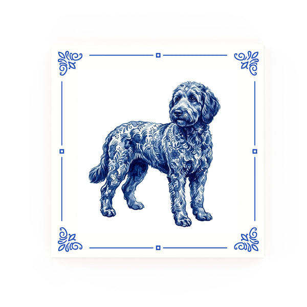 Labradoodle Delft blue decorative ceramic tile – Classic corner style