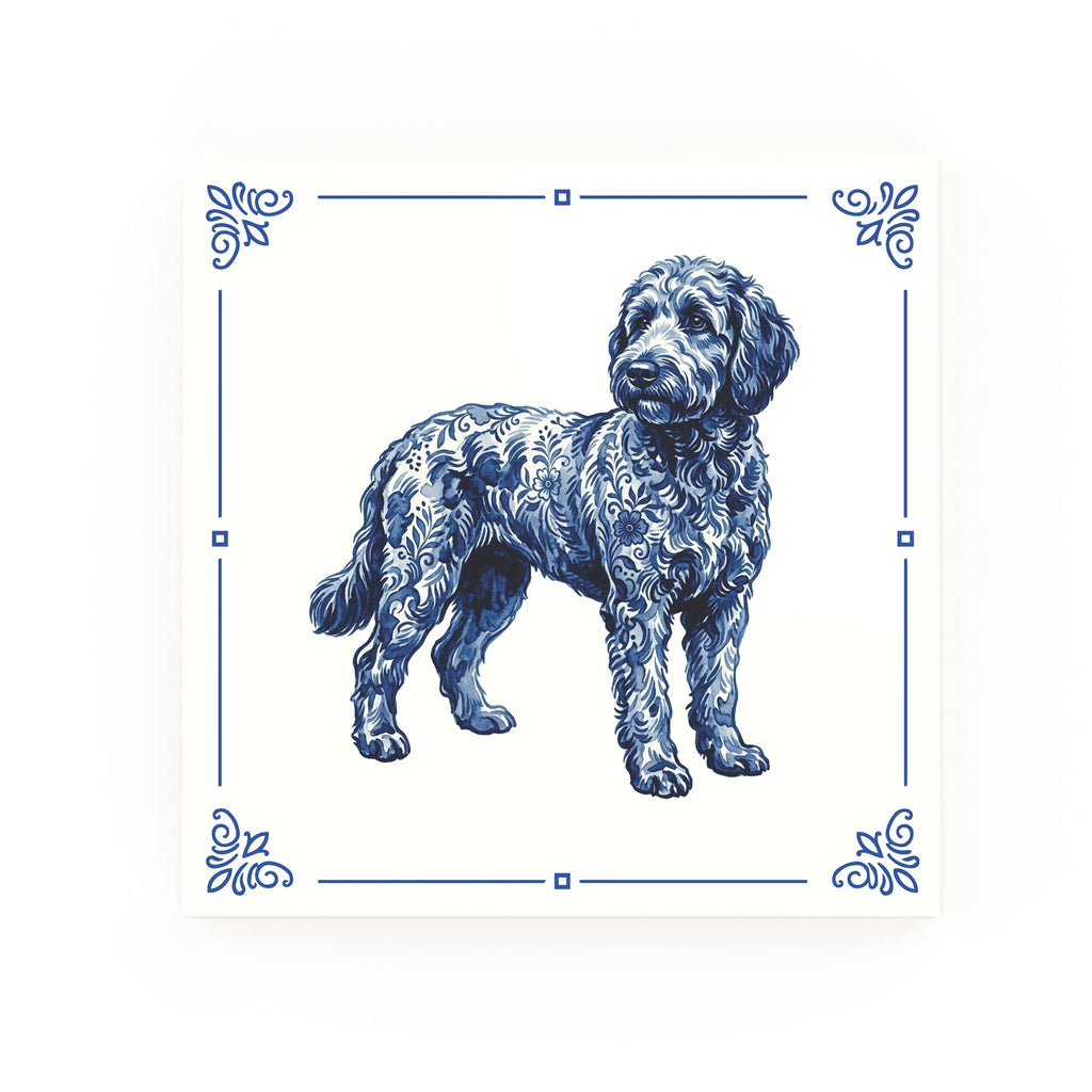 Labradoodle Delft blue decorative ceramic tile – Classic corner style