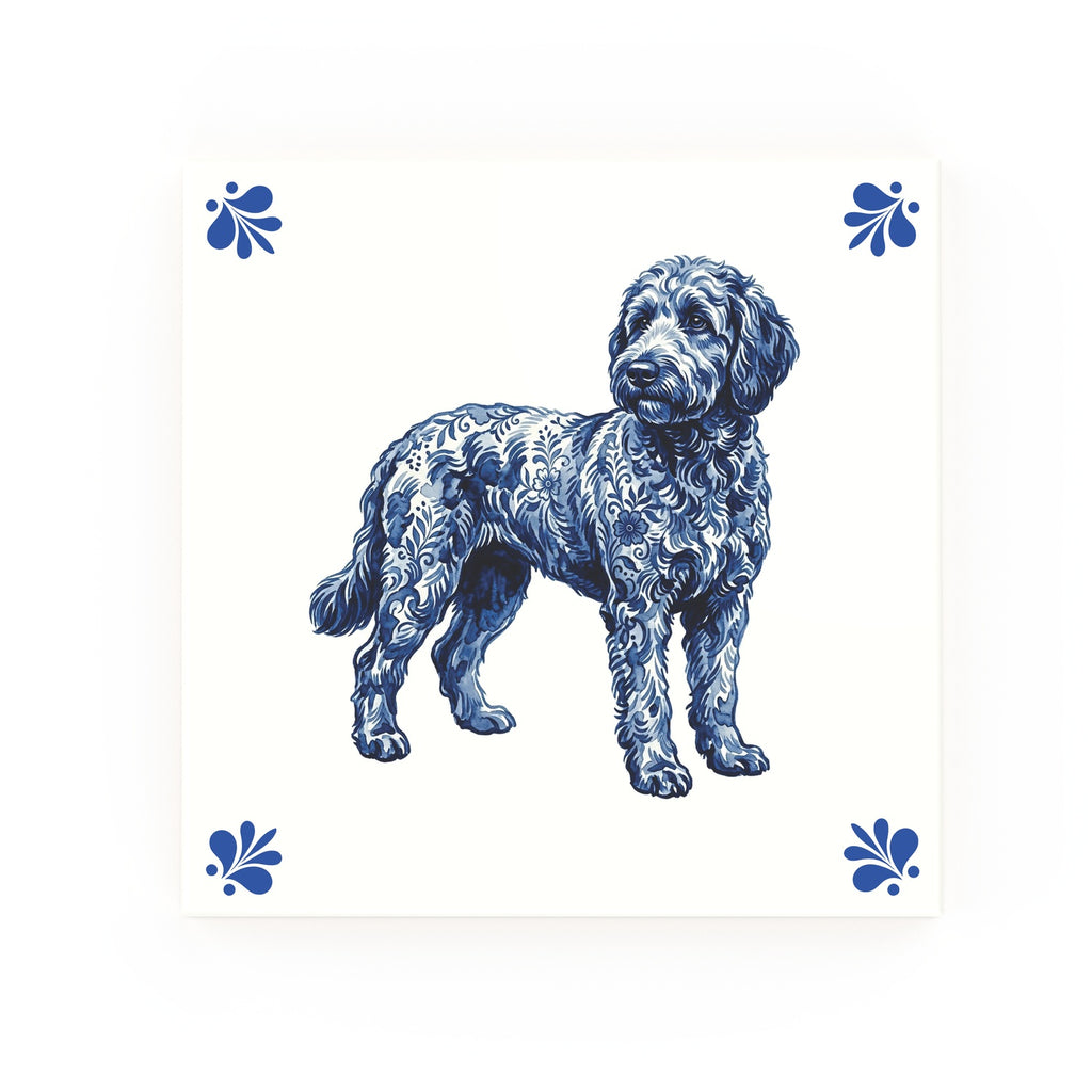 Labradoodle Delft blue decorative ceramic tile – Modern corner style