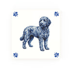 Labradoodle Delft blue decorative ceramic tile – Modern corner style