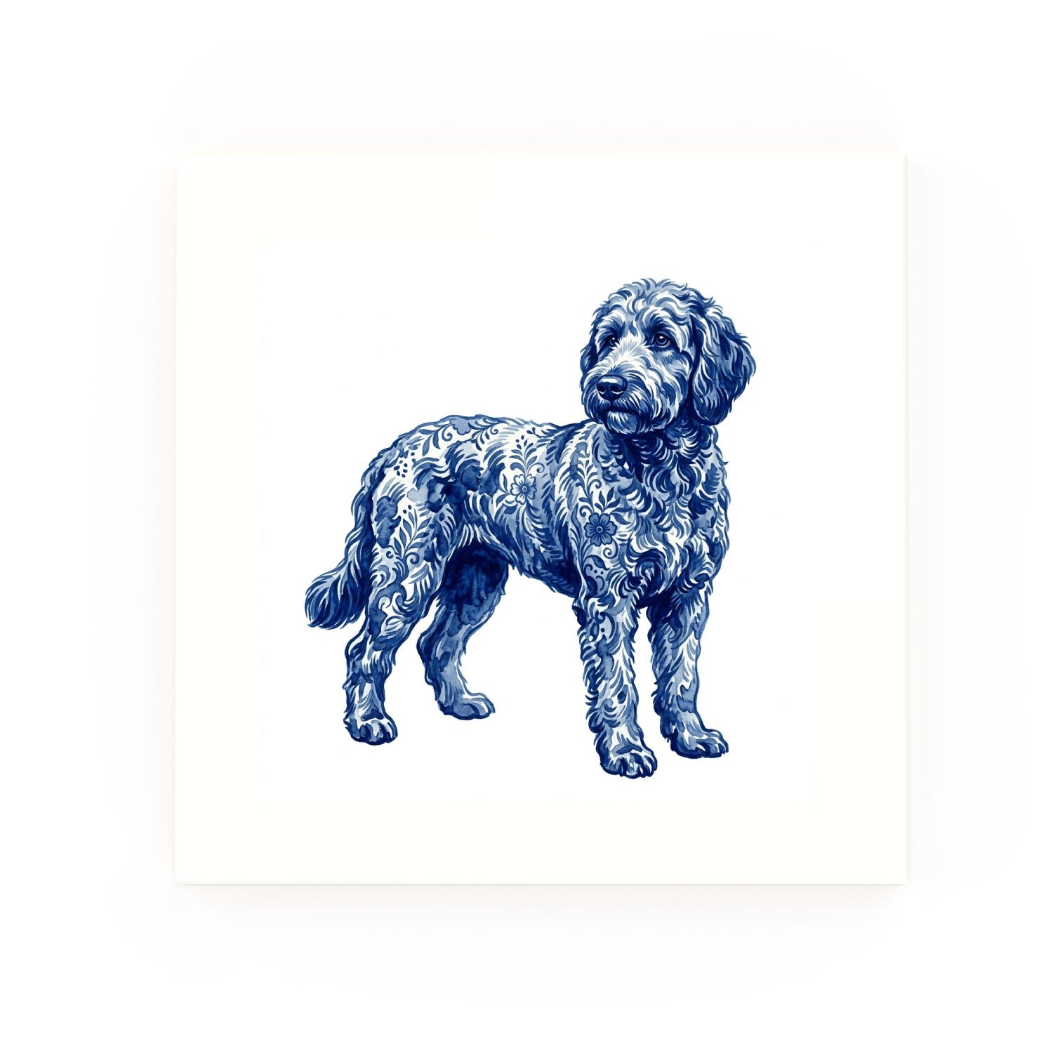 Labradoodle Delft blue decorative ceramic tile – no corner style