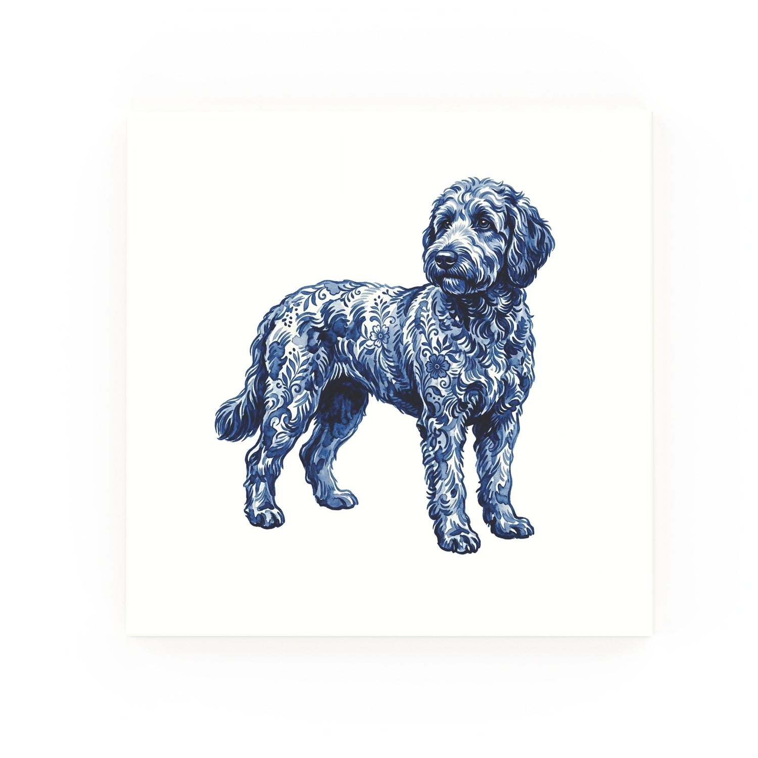 Labradoodle Delft blue decorative ceramic tile – no corner style