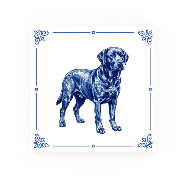 Labrador Retriever Delft blue decorative ceramic tile – Classic corner style