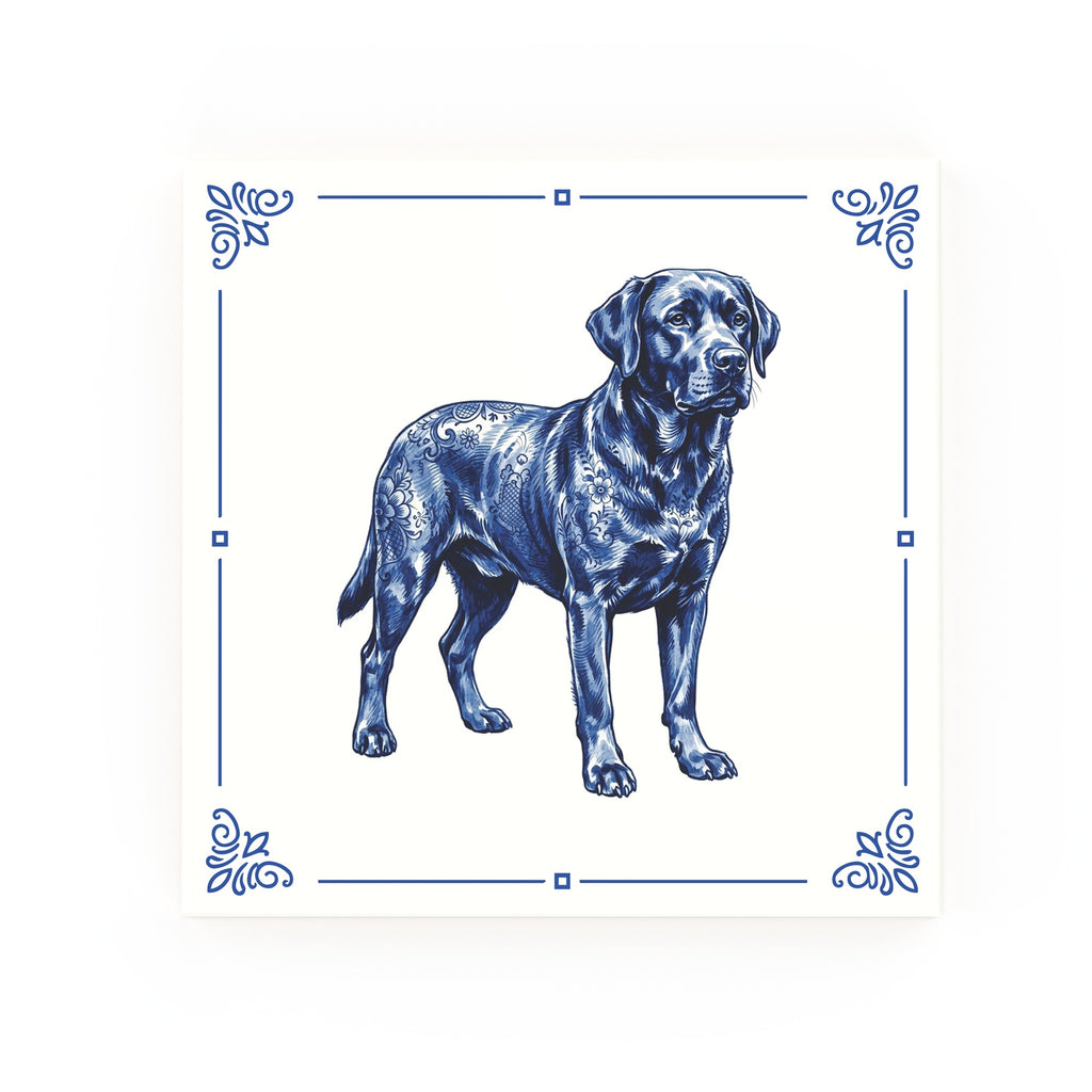 Labrador Retriever Delft blue decorative ceramic tile – Classic corner style