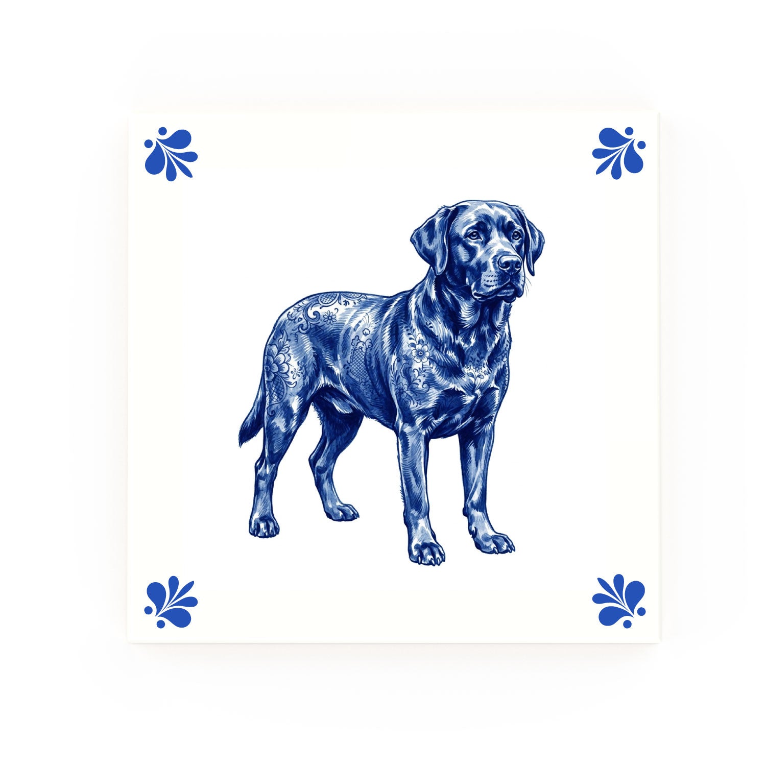 Labrador Retriever Delft blue decorative ceramic tile – Modern corner style