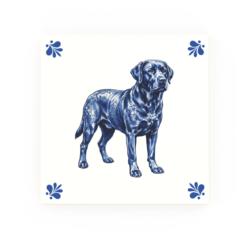 Labrador Retriever Delft blue decorative ceramic tile – Modern corner style