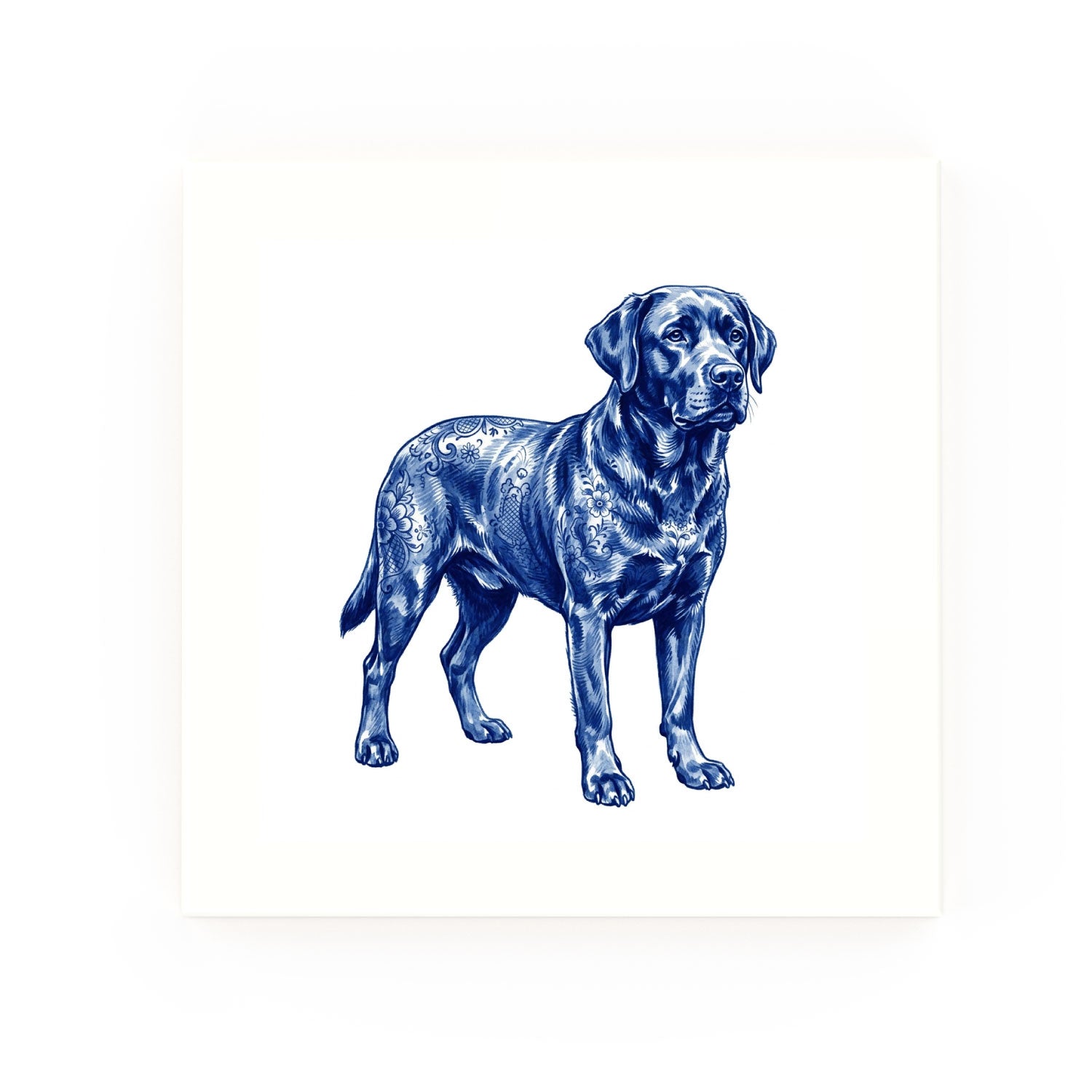 Labrador Retriever Delft blue decorative ceramic tile – no corner style