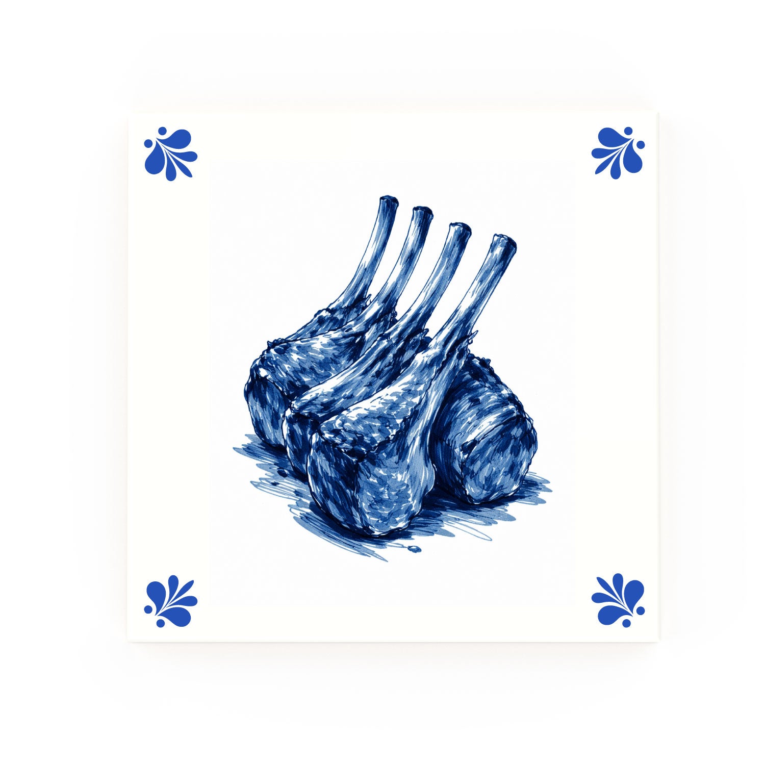 Lamb Chop Delft blue decorative ceramic tile – Modern corner style