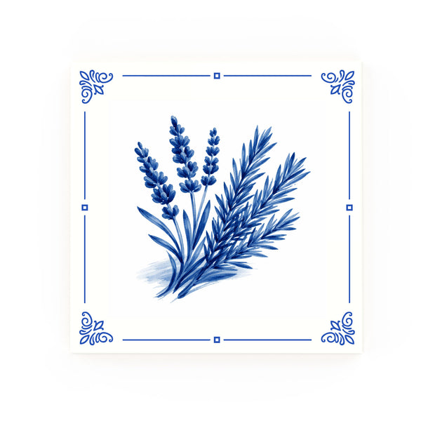 Lavender + Rosemary Delft blue decorative ceramic tile – Classic corner style