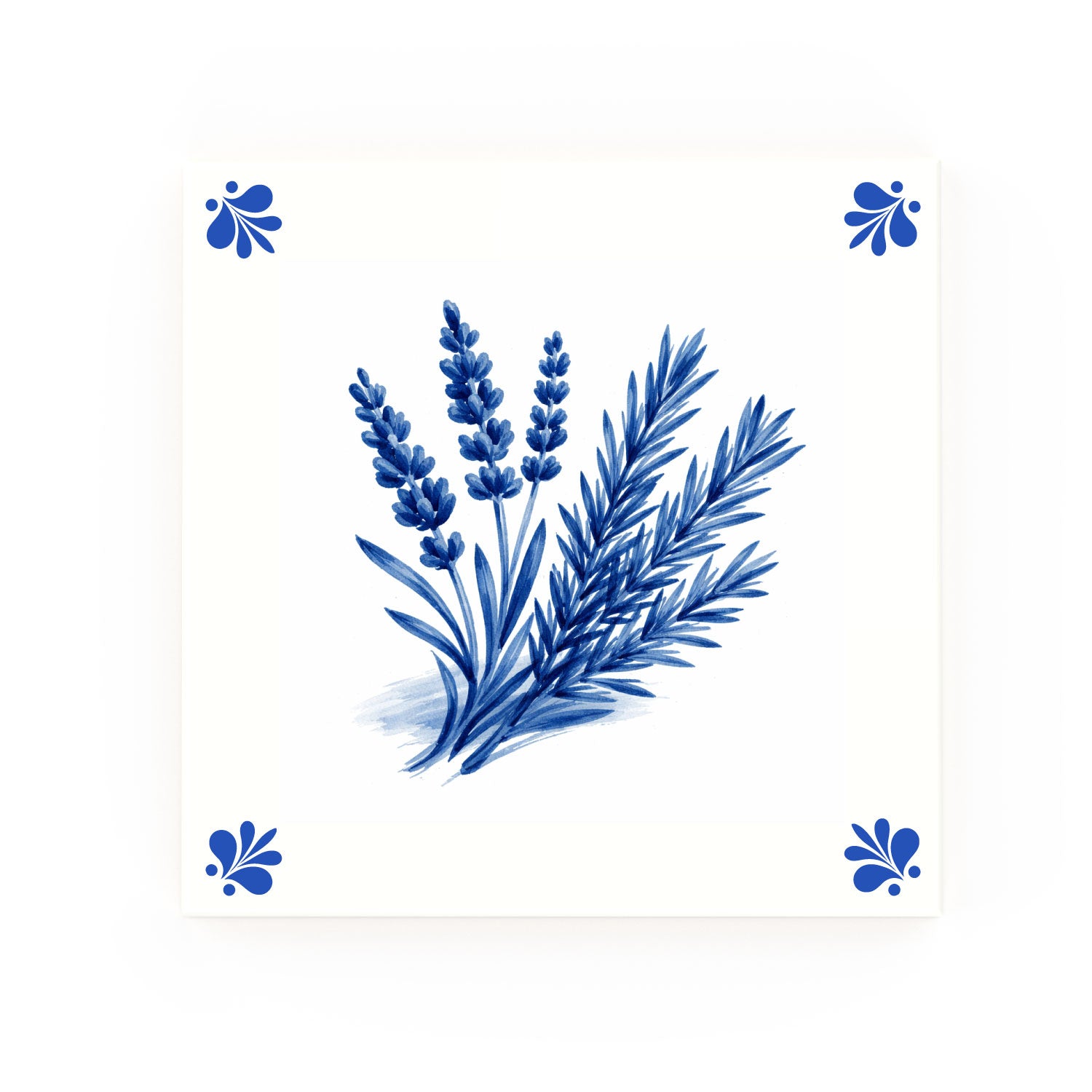 Lavender + Rosemary Delft blue decorative ceramic tile – Modern corner style