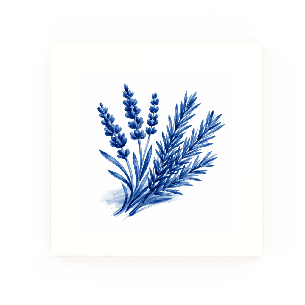 Lavender + Rosemary Delft blue decorative ceramic tile – no corner style