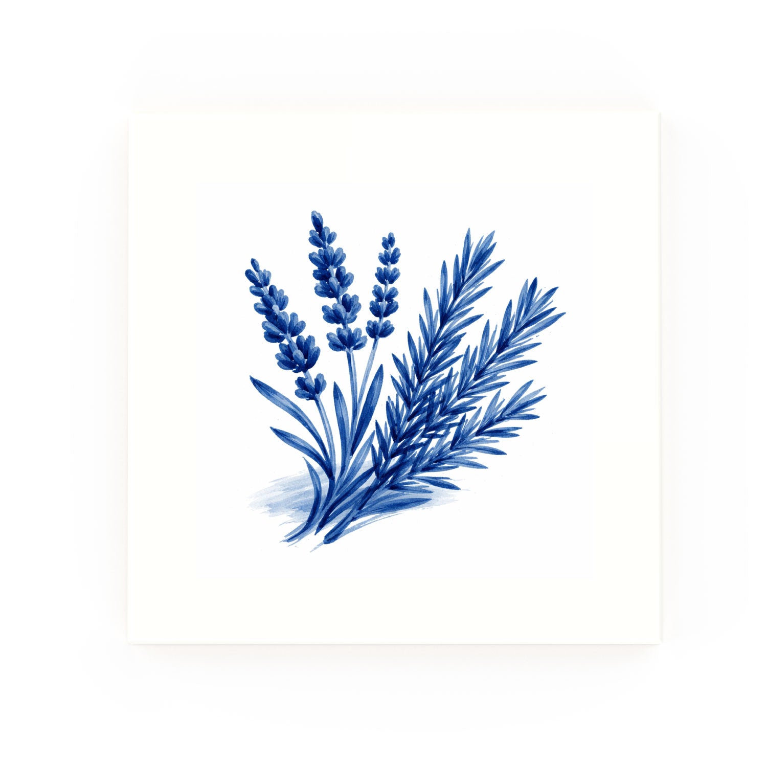 Lavender + Rosemary Delft blue decorative ceramic tile – no corner style