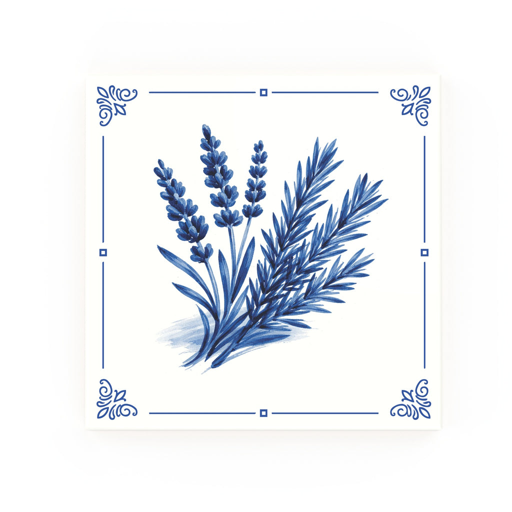 Lavender + Rosemary Delft blue decorative ceramic tile – Classic corner style
