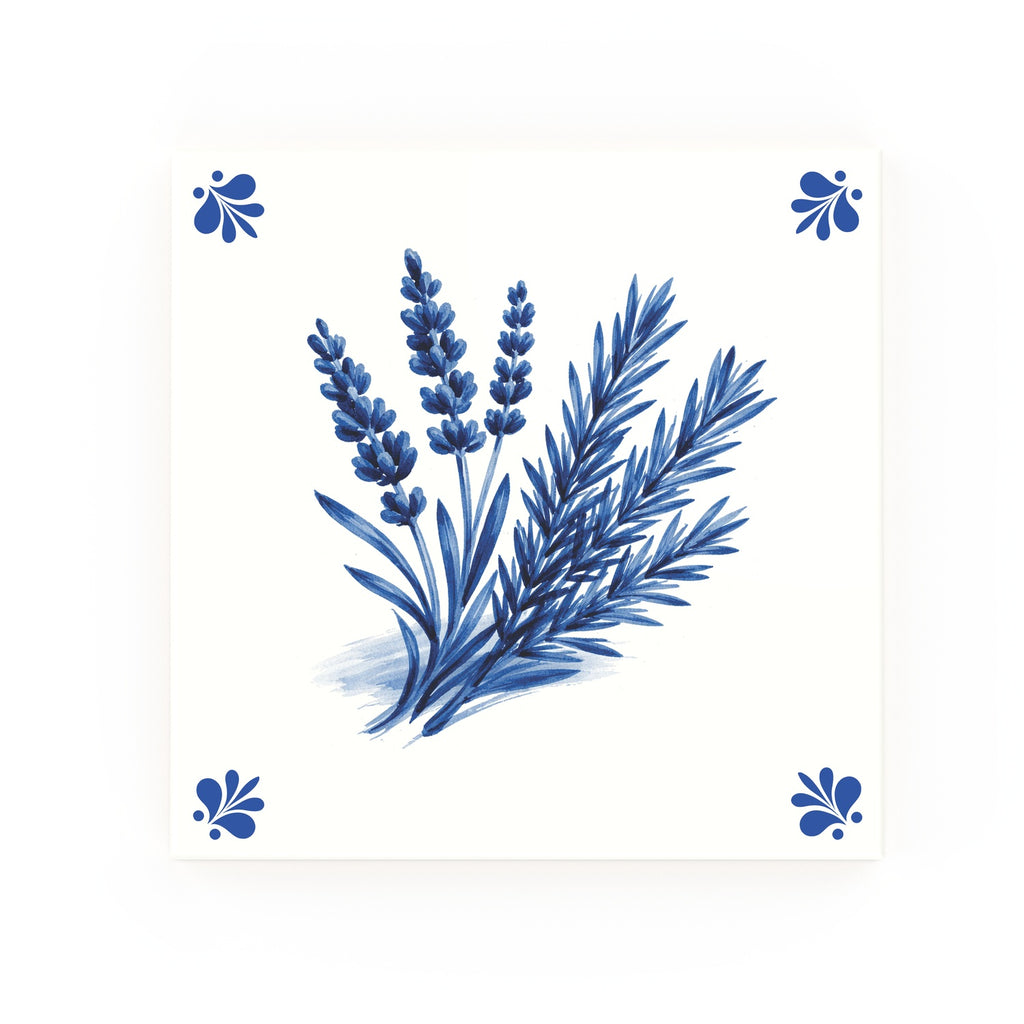 Lavender + Rosemary Delft blue decorative ceramic tile – Modern corner style
