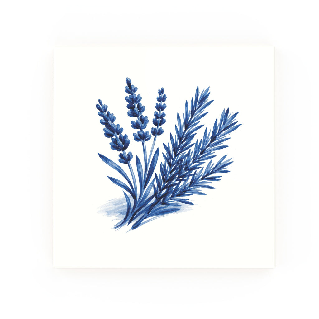 Lavender + Rosemary Delft blue decorative ceramic tile – no corner style