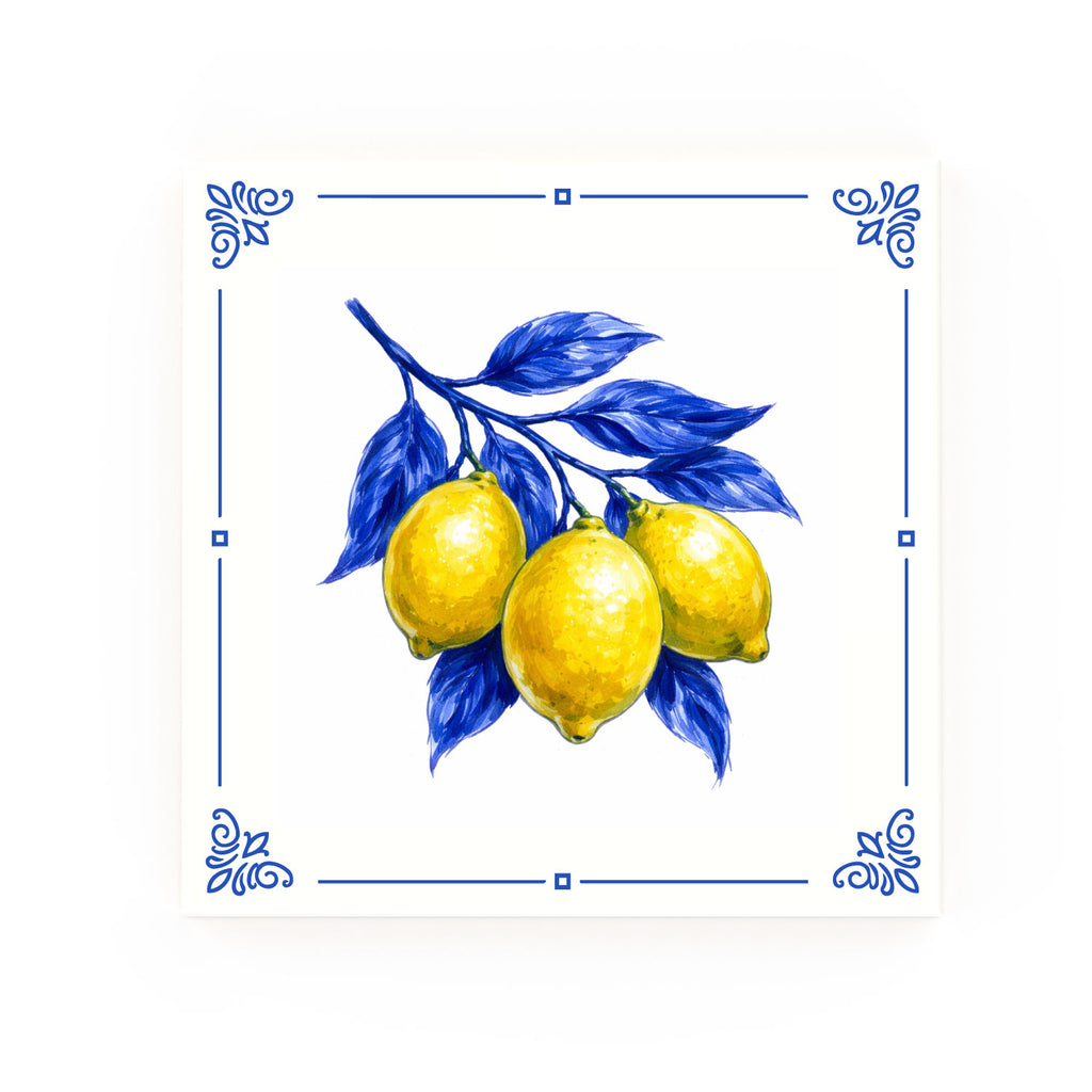 Lemons Delft blue decorative ceramic tile – Classic corner style