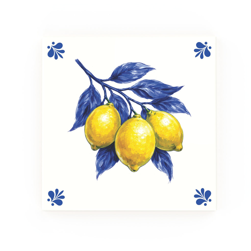Lemons Delft blue decorative ceramic tile – Modern corner style