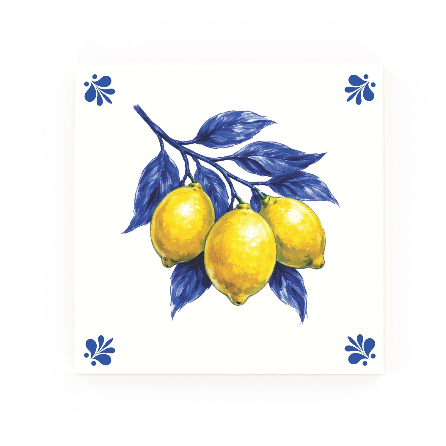 Lemons Delft blue decorative ceramic tile – Modern corner style