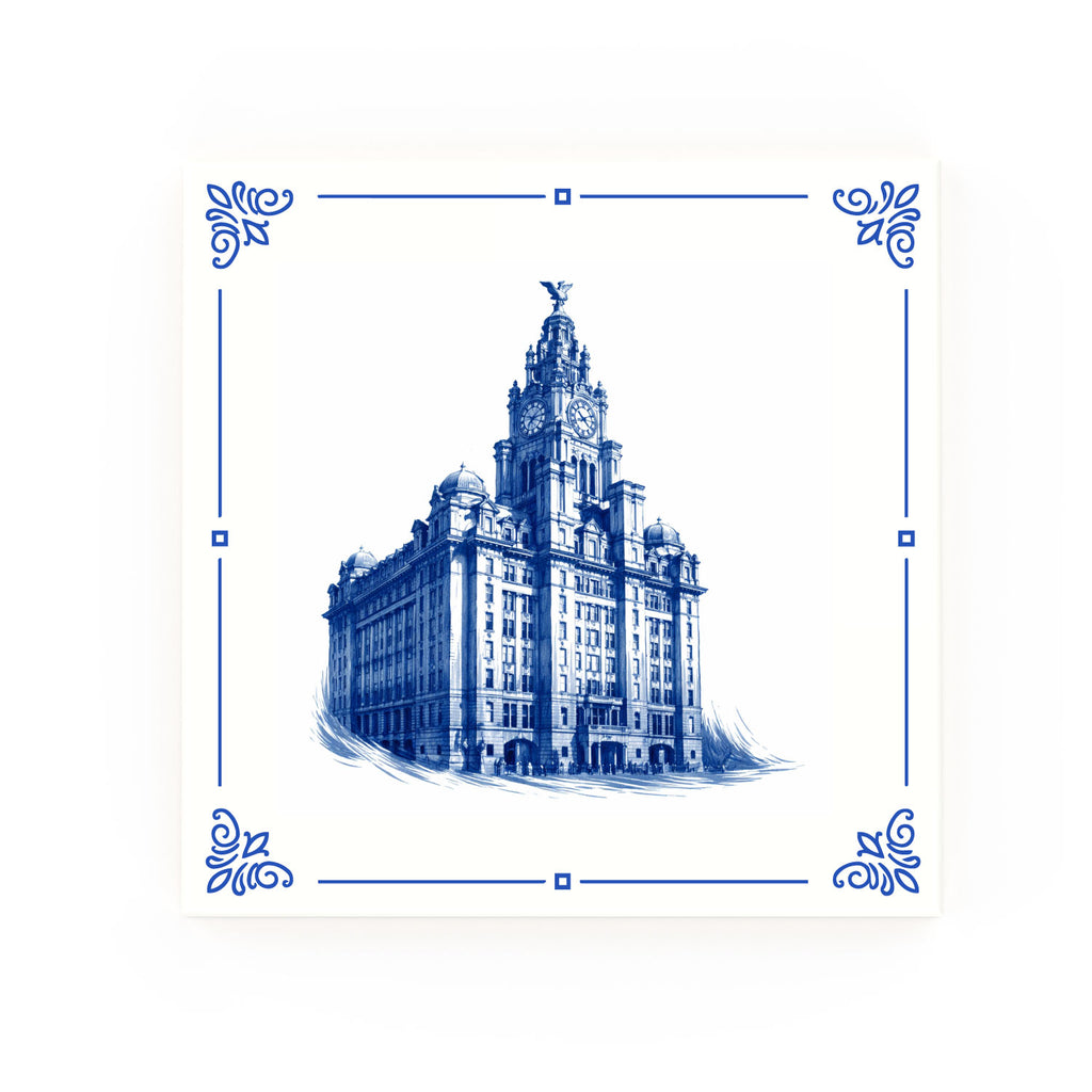 Liver Building decorative Delft blue ceramic tile – Classic corners