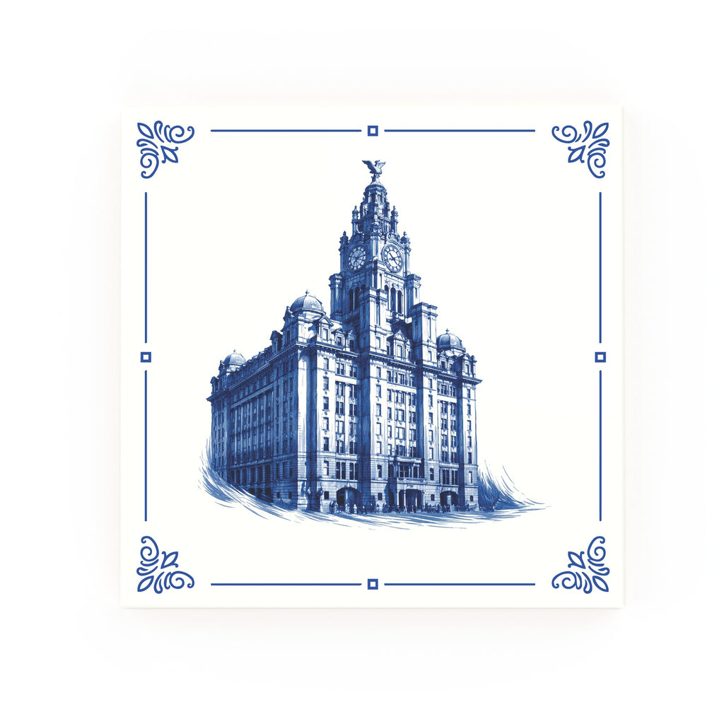 Liver Building decorative Delft blue ceramic tile – Classic corners
