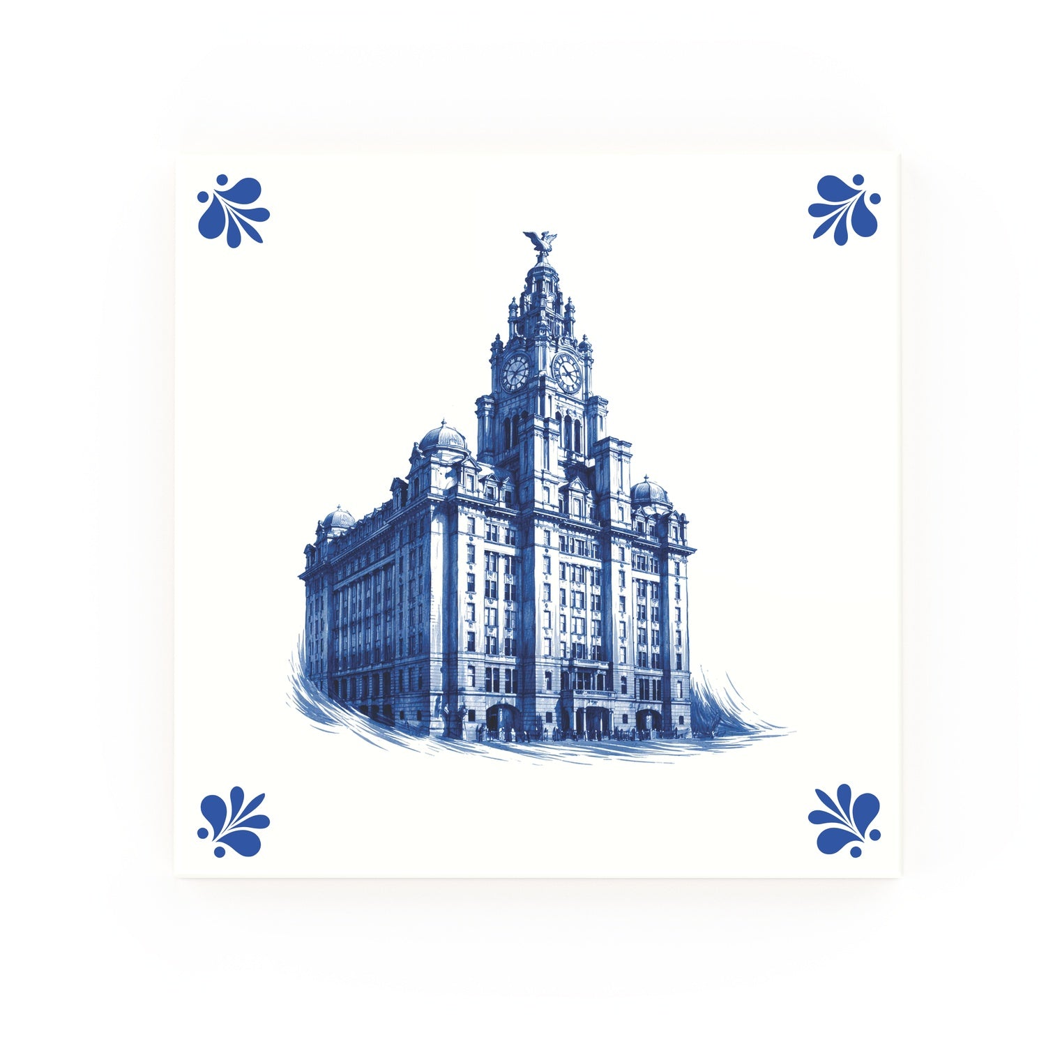 Liver Building decorative Delft blue ceramic tile – Modern corners