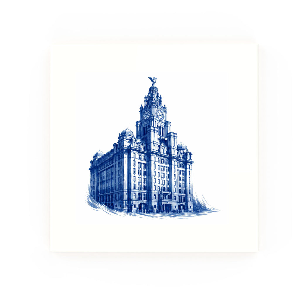 Liver Building decorative Delft blue ceramic tile – No corners