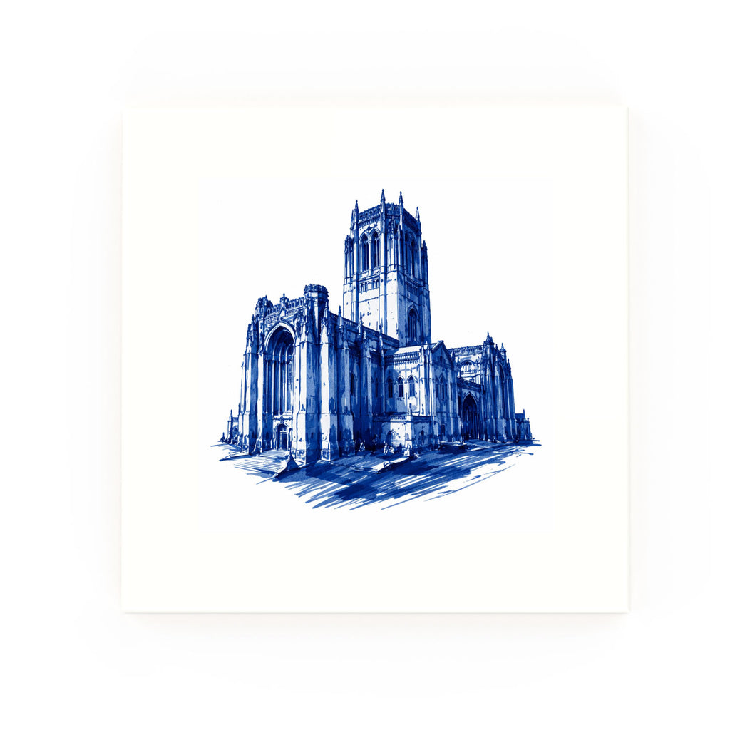 Liverpool Cathedral decorative Delft blue ceramic tile – No corners