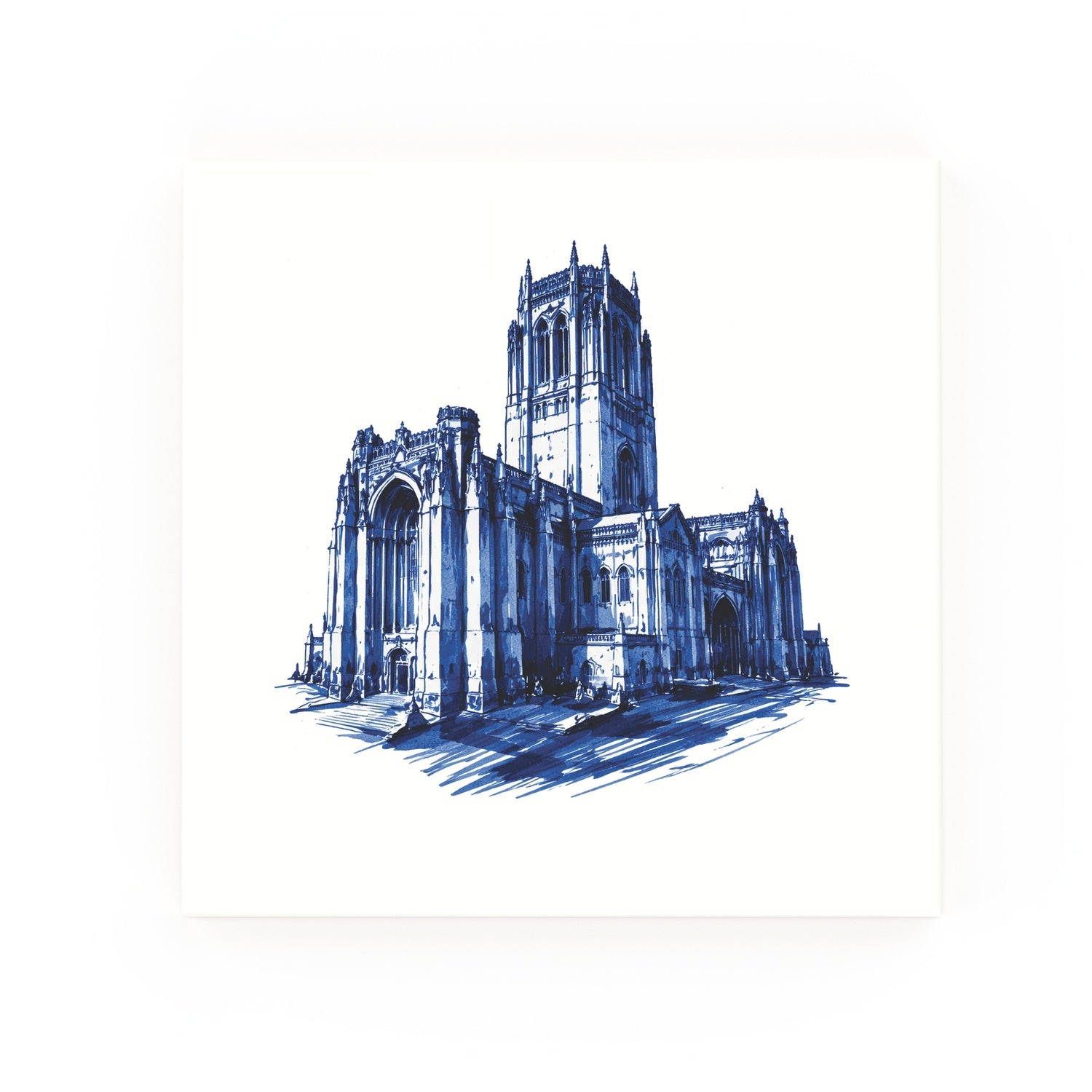 Liverpool Cathedral decorative Delft blue ceramic tile – No corners