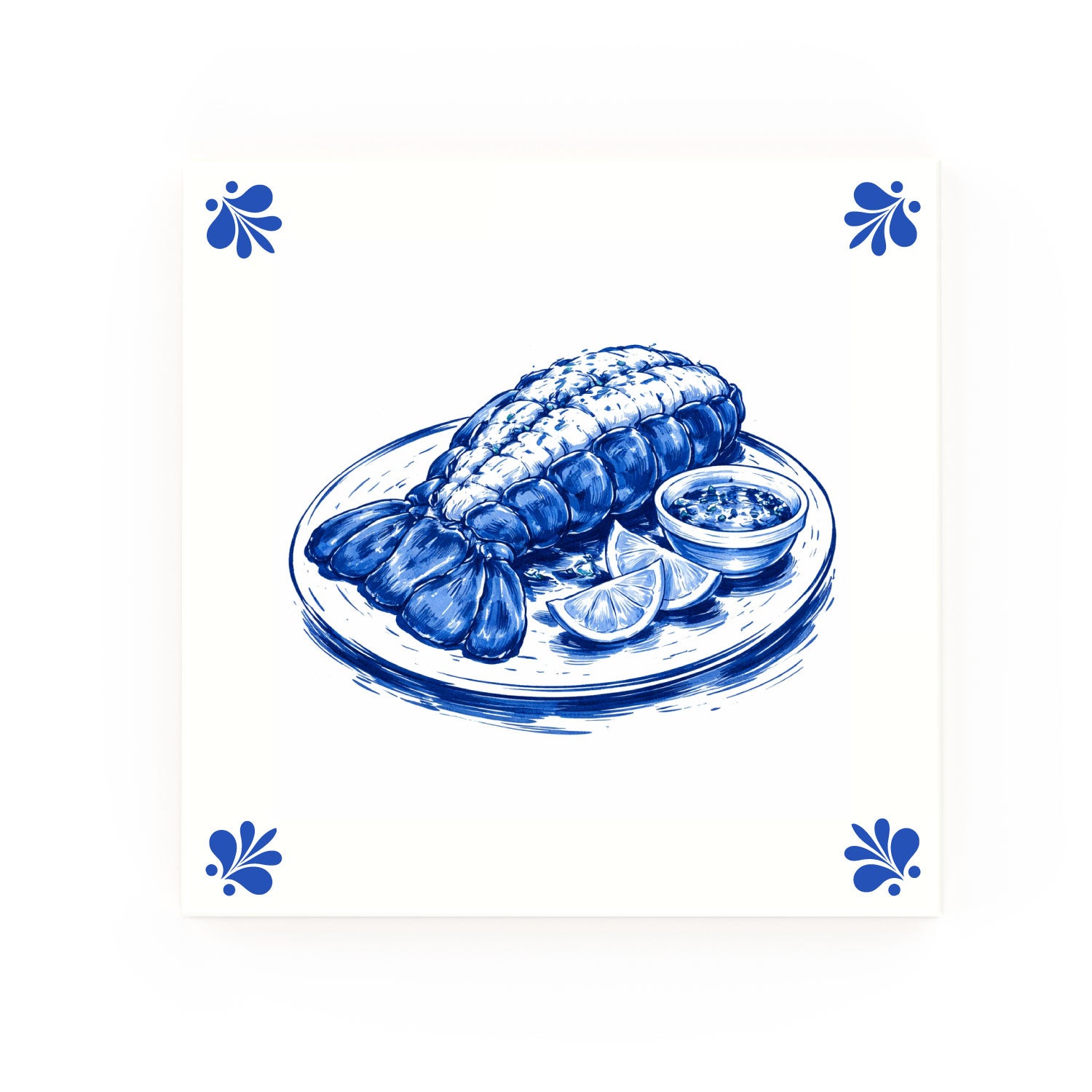 Lobster Tail Delft blue decorative ceramic tile – Modern corner style
