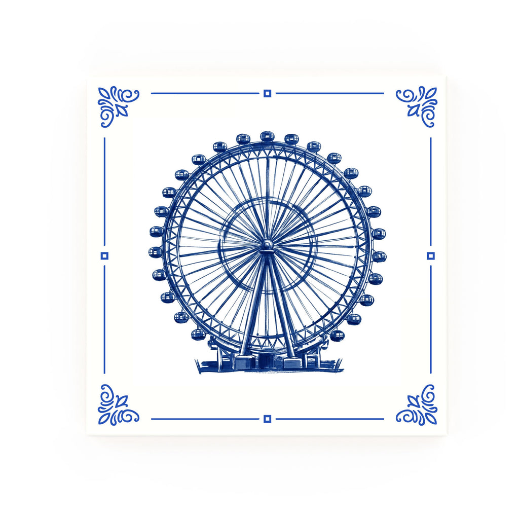 London Eye Delft blue decorative ceramic tile – Classic corner style
