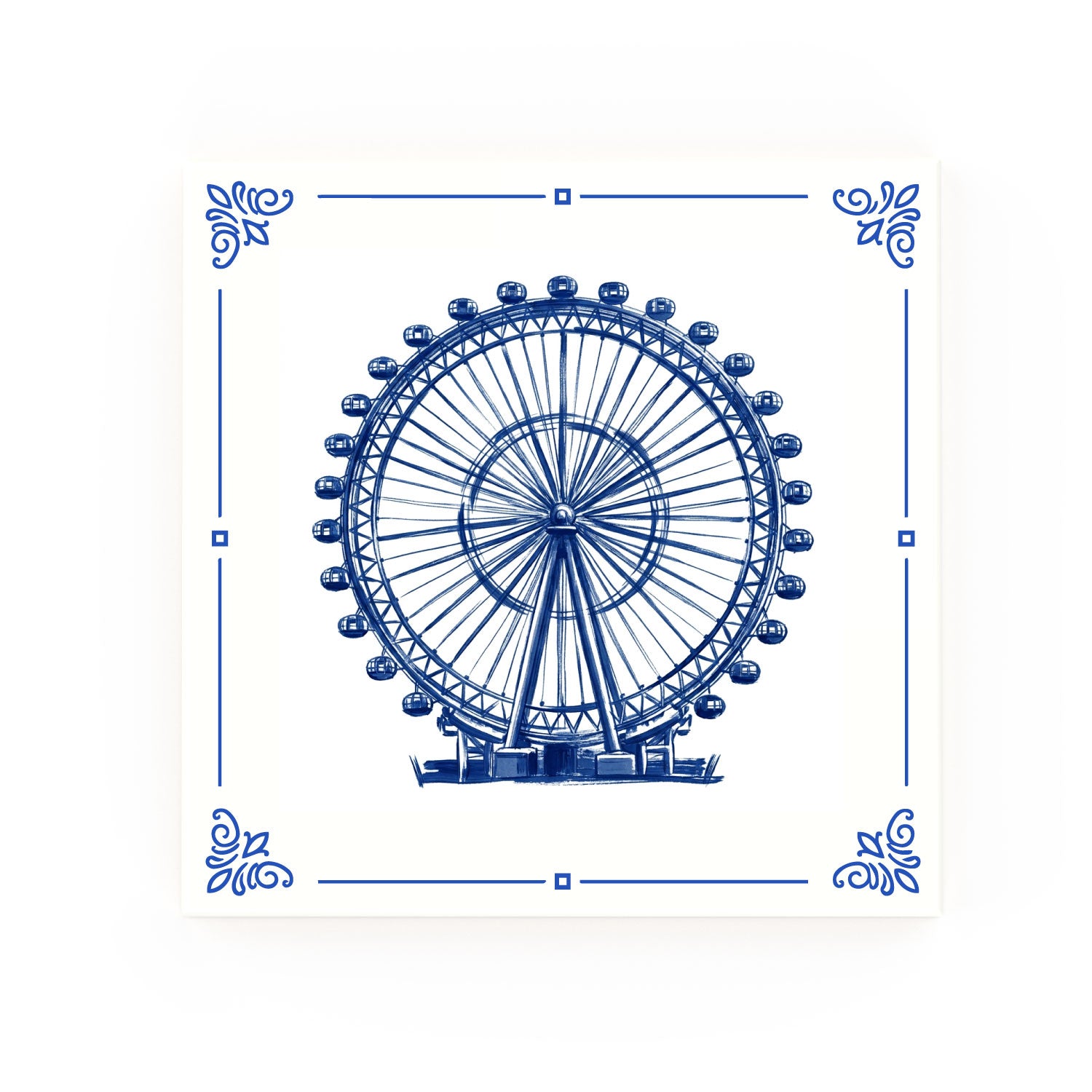 London Eye Delft blue decorative ceramic tile – Classic corner style