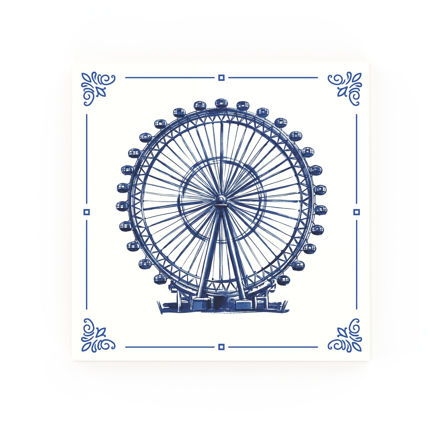 London Eye Delft blue decorative ceramic tile – Classic corner style